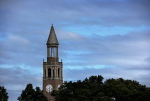 The UNC Bell Tower on the campus of the University of North Carolina at Chapel Hill October 6, 2016.
